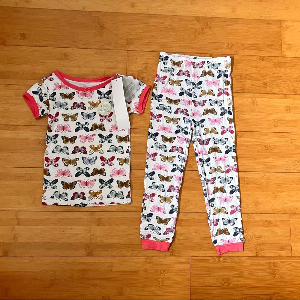 NWT Girls Size 4T Butterfly Bamboo Pajamas Set Pjs Sleepwear